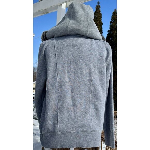 Eddie Bauer Outdoor Hoodie Size Med Grey Removable Faux Fur Hood Jacket Y2K Ski - Picture 2 of 12
